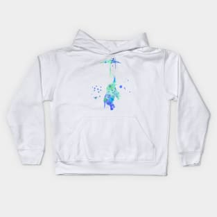 Blue Baby Elephant With Umbrella Watercolor Painting Kids Hoodie